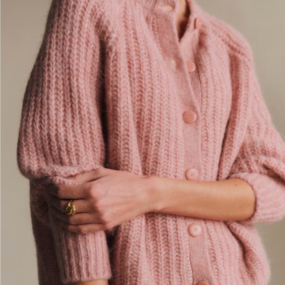 Sezane Pink Chunky Knit Button-Front Cardigan - Picture 2 of 4